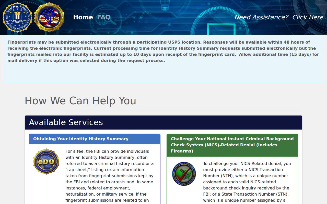 Rich County arrest lookup FBI identity history request