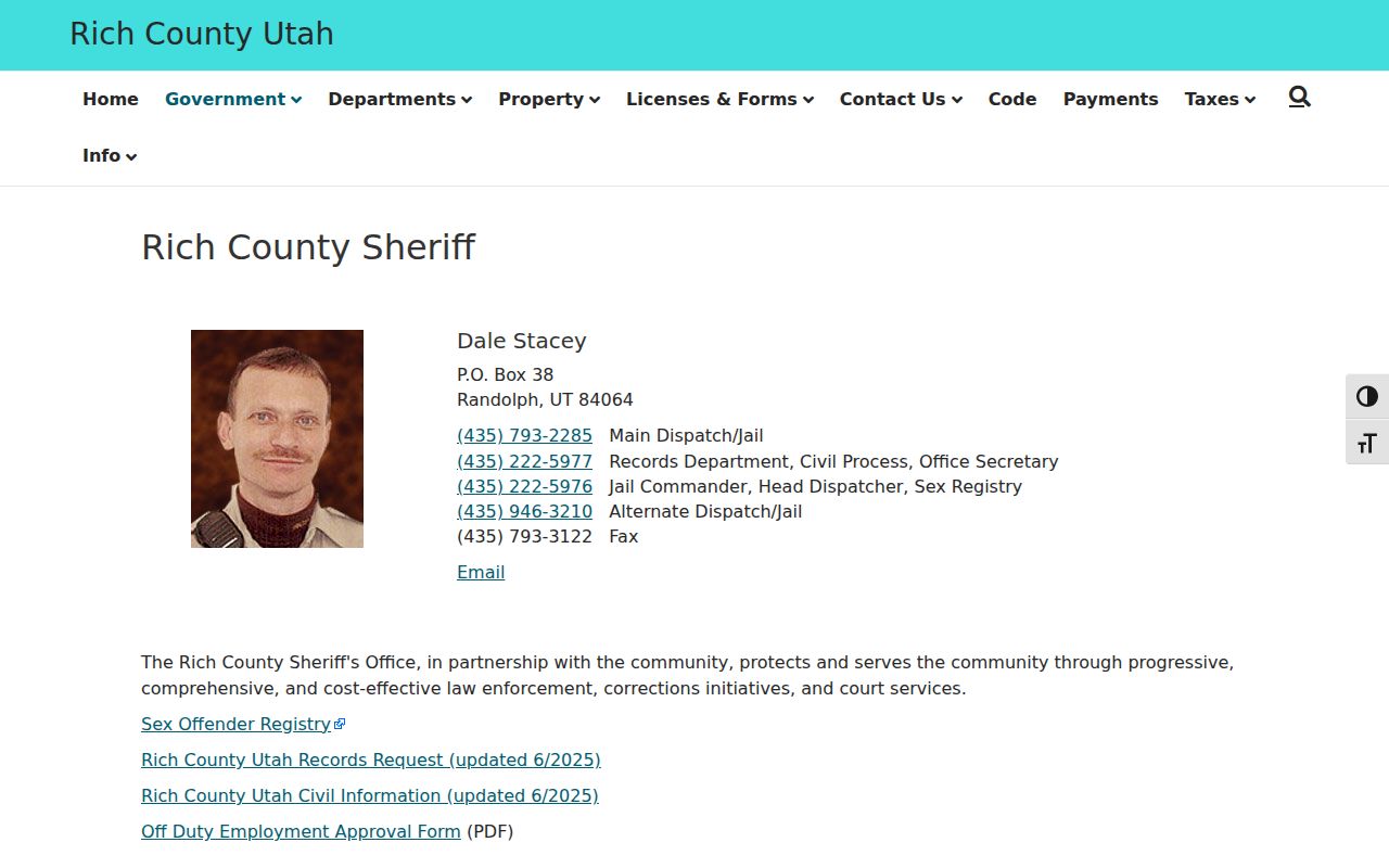 Rich County arrest lookup Sheriff records and jail contacts