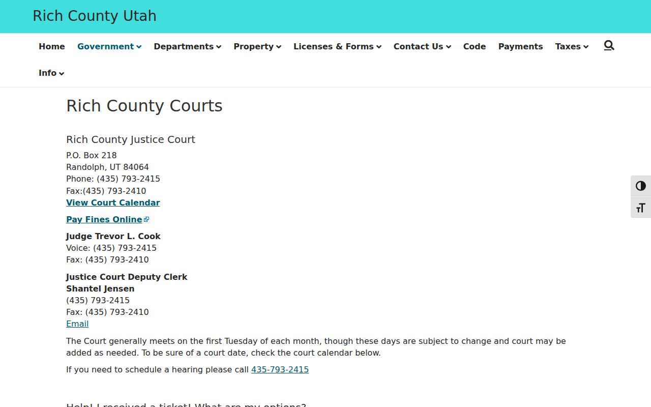 Rich County criminal court cases Justice Court page
