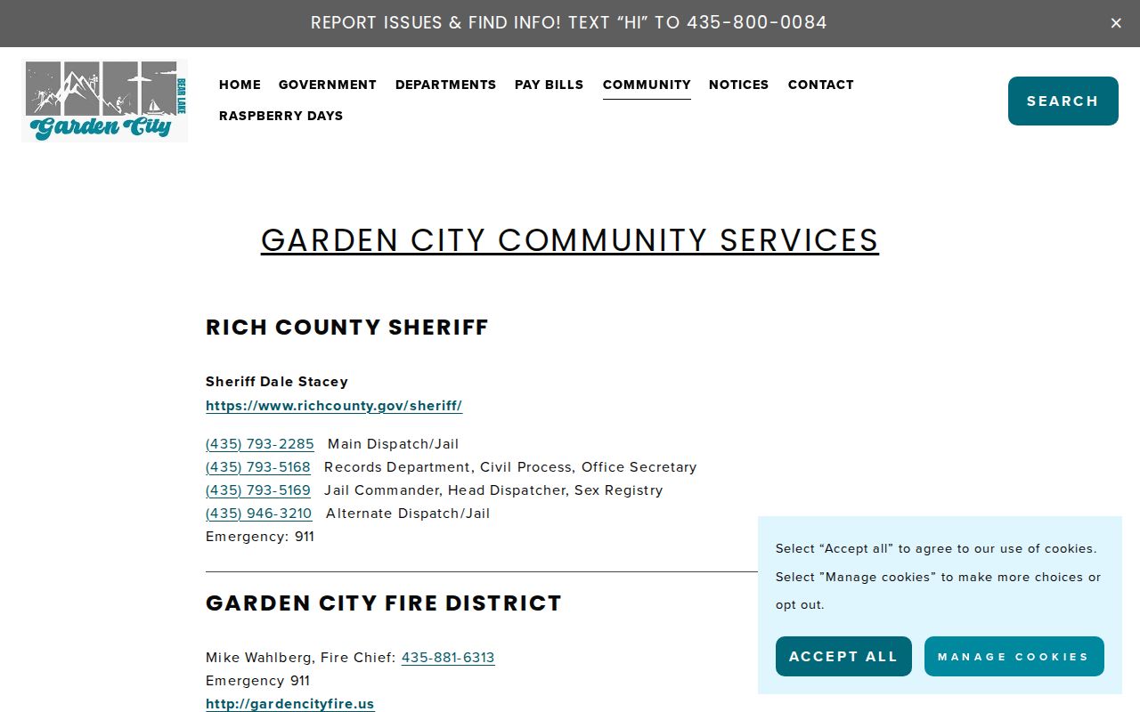Garden City criminal records and official town services in Rich County