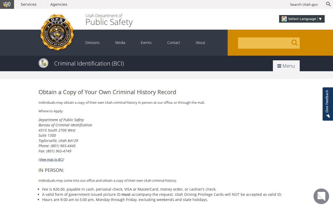 Rich County criminal history BCI self-review instructions